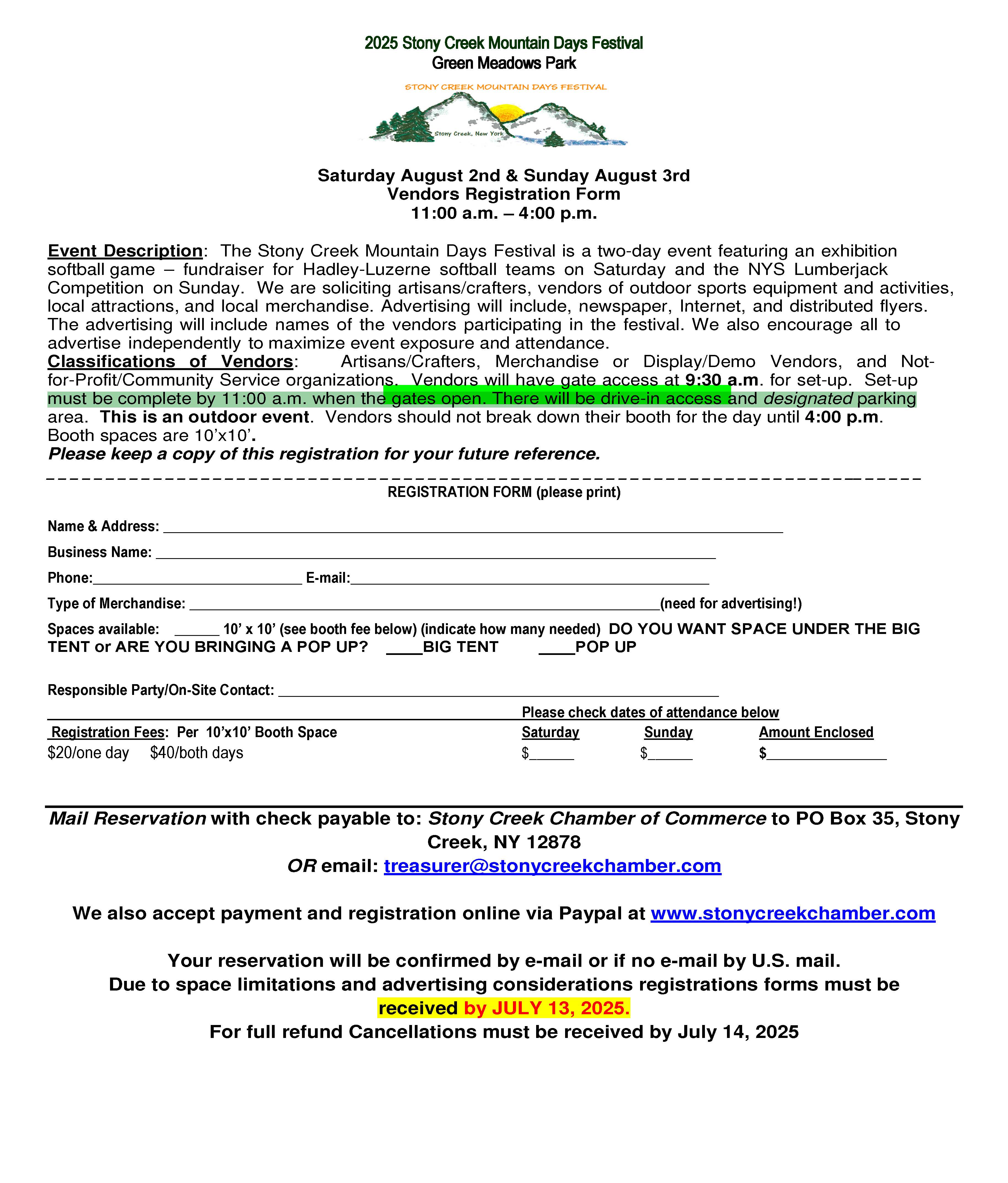 2025 Stony Creek Mountain Days Festival